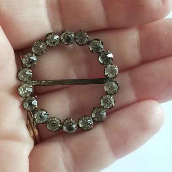 Vintage halo scarf ring silver tone paste stones rhinestones scarf clip - Picture 2 of 14